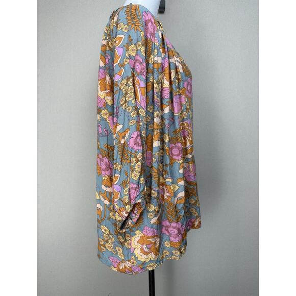 NWT Entro Women's Sz S Runs Big V-neck ruffled Collar floral 3/4 sleeves Boho - Picture 5 of 16